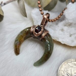 Artisan Green Crescent Necklace with Gemstone Accent